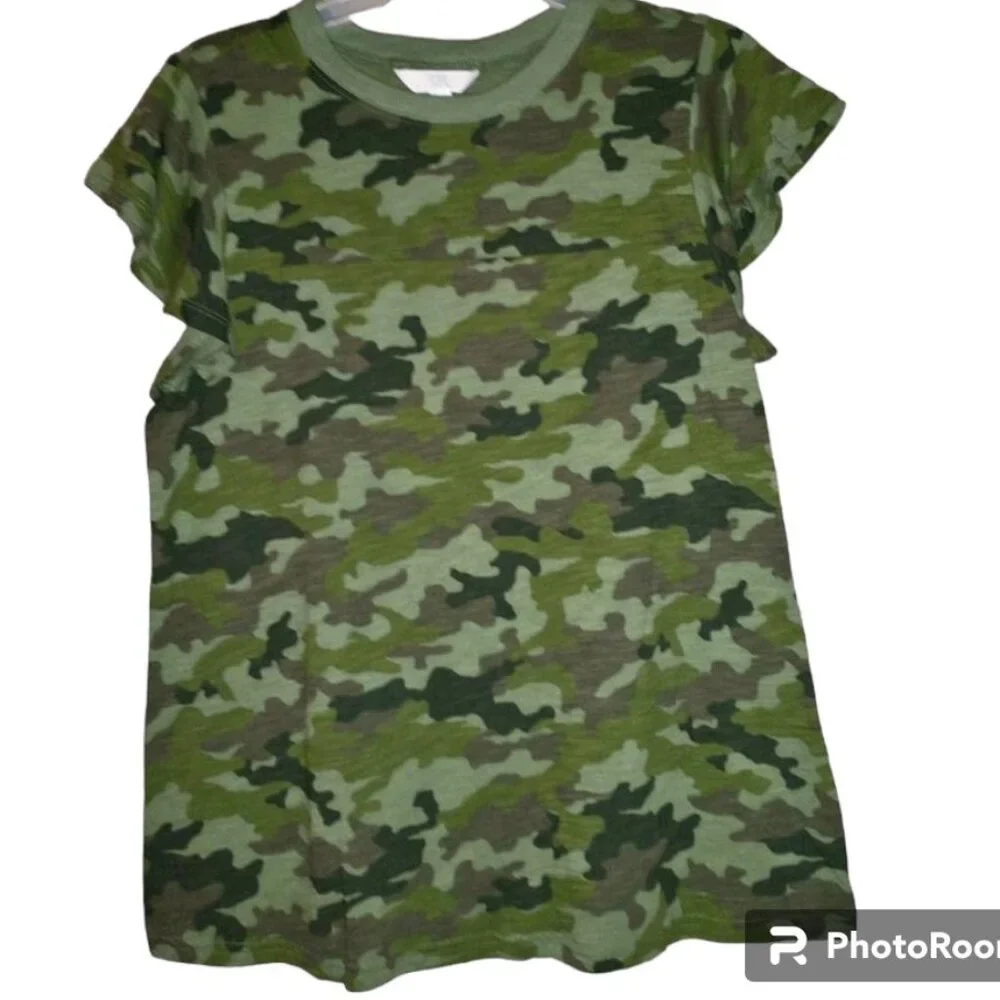 TIME & TRU women's Shirt green camo flutter sleeve Small 4-6 W-093 - Picture 2 of 9